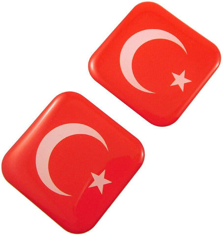 Turkey Turkish Flag Square Domed Decal car Bike Gel Stickers 1.5" 2pc