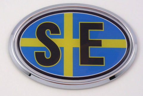 Sweden SE Swedish Car Chrome Emblem Bumper Sticker Flag Decal Oval