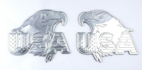 USA Eagle Chrome Finish Decal Emblem Pair 3D Sticker car Bike 2.8" Flexible