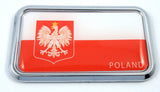 Poland Polska Flag rectanguglar Chrome Emblem 3D Car Decal Sticker 3" x 1.75"