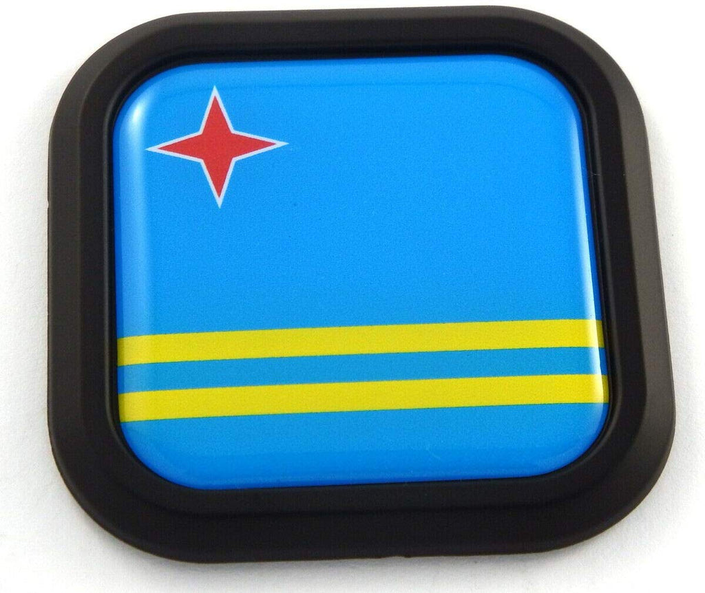 Aruba Flag Square Black rim Emblem Car 3D Decal Badge Hood Bumper sticker 2"