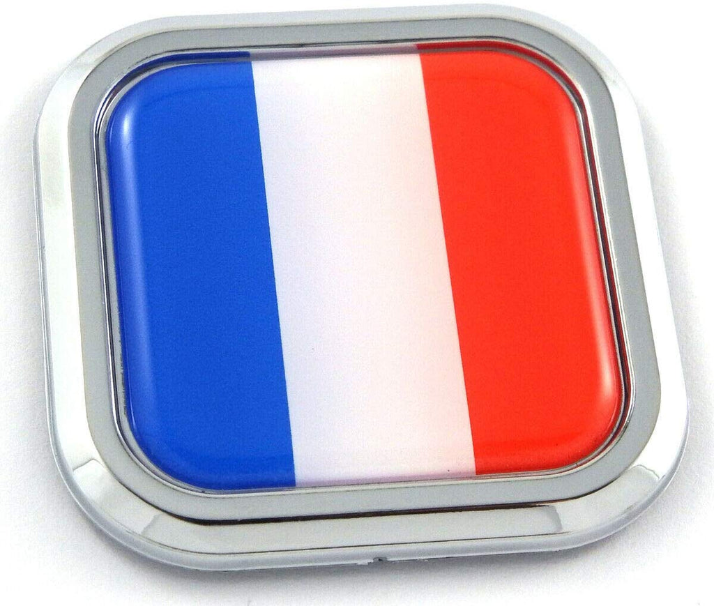 France Flag Square Chrome rim Emblem Car 3D Decal Badge Hood Bumper sticker 2"