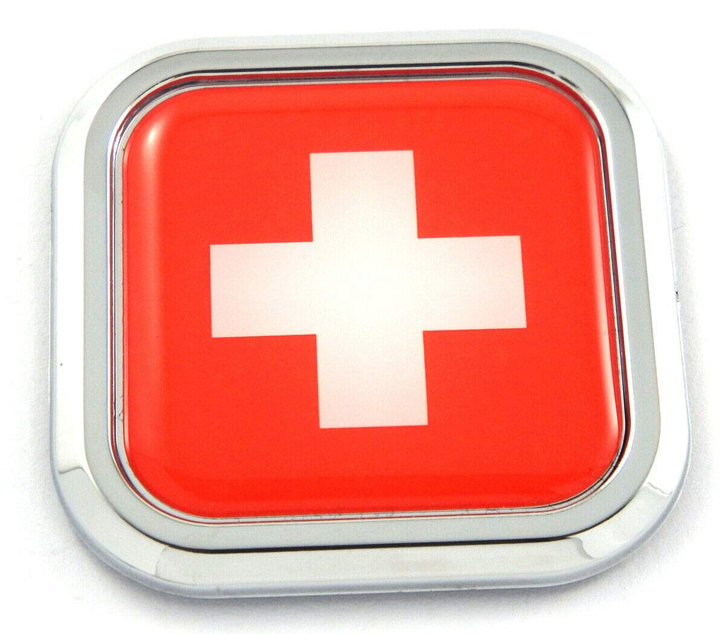 Switzerland Swiss Flag Square Chrome rim Emblem Car 3D Decal Badge Hood Bumper sticker 2"