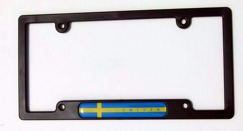 Sweden Swedish Flames Flag Black Plastic Car License Plate Frame Dome Decal