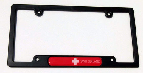 Switzerland Swiss Flames Flag Black Plastic Car License Plate Frame Dome Decal