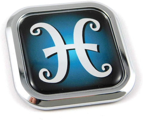 Pisces Zodiac Square Chrome rim Emblem Car 3D Decal Badge Bumper sticker 2"
