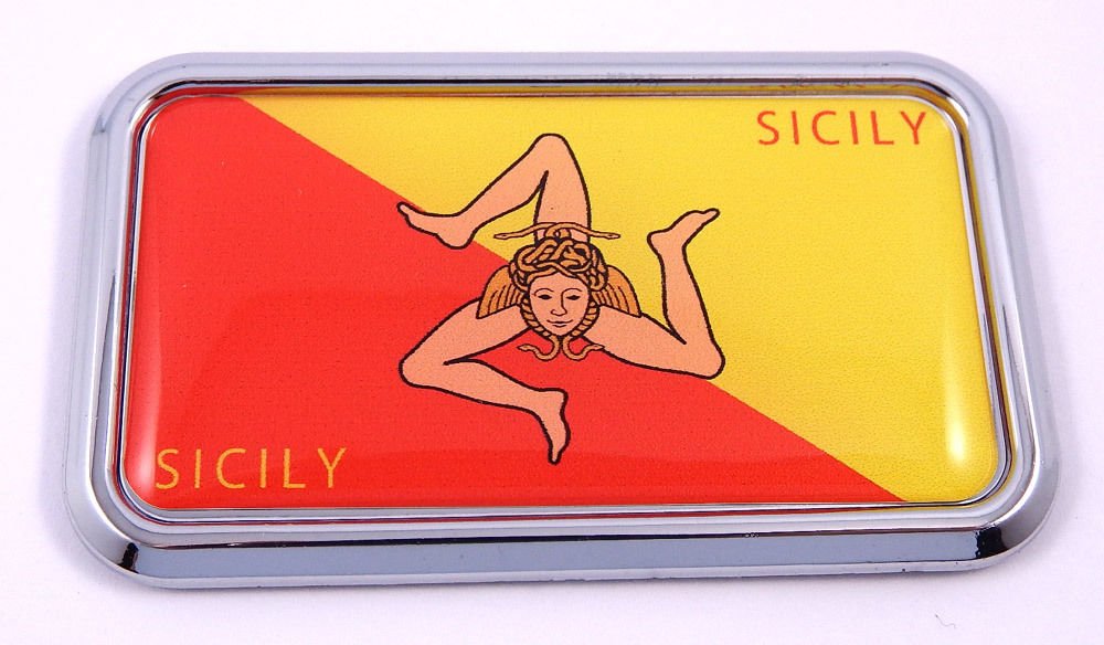 Sicily Italian Flag rectanguglar Chrome Emblem 3D Car Decal Sticker 3"x1.75"