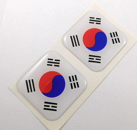 South Korea Flag Square Domed Decal car Bike Gel Stickers 1.5" 2pc