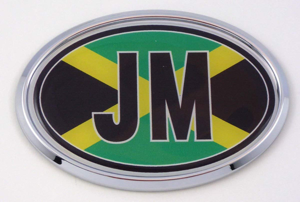 Jamaica JM Flag Car Chrome Emblem Bumper Sticker Flag Decal Oval