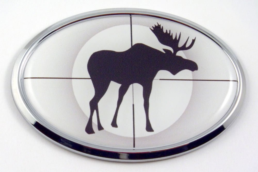 Moose Hunting Hunter with Target Elk Buck Car Chrome Emblem Decal Trunk Sticker