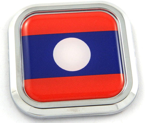 Laos Flag Square Chrome rim Emblem Car 3D Decal Badge Hood Bumper sticker 2"