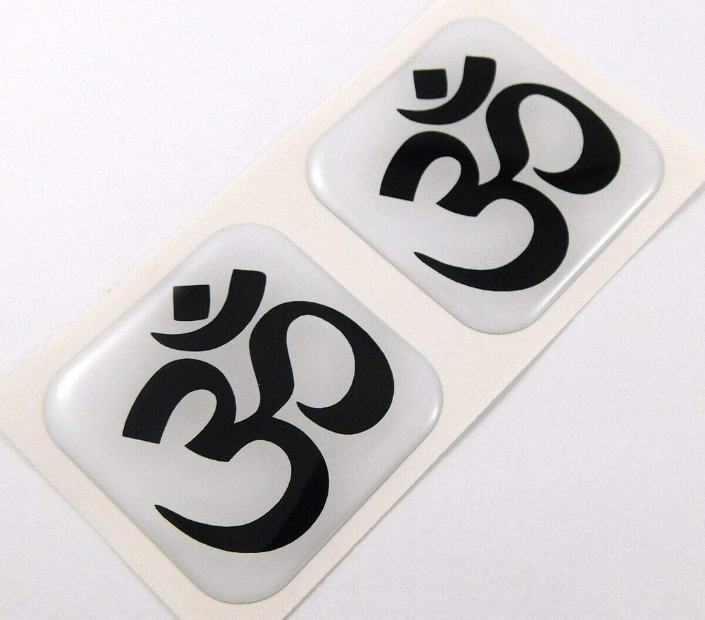 Om Aum Yoga India Sign Square Domed Decal Emblem car Bike Gel Stickers 1.5" 2pc.