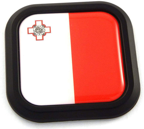 Malta Flag Square Black rim Emblem Car 3D Decal Badge Hood Bumper sticker 2"