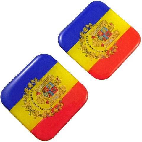 Romania Flag Square Domed Decal car Bike Gel Stickers 1.5" 2pc