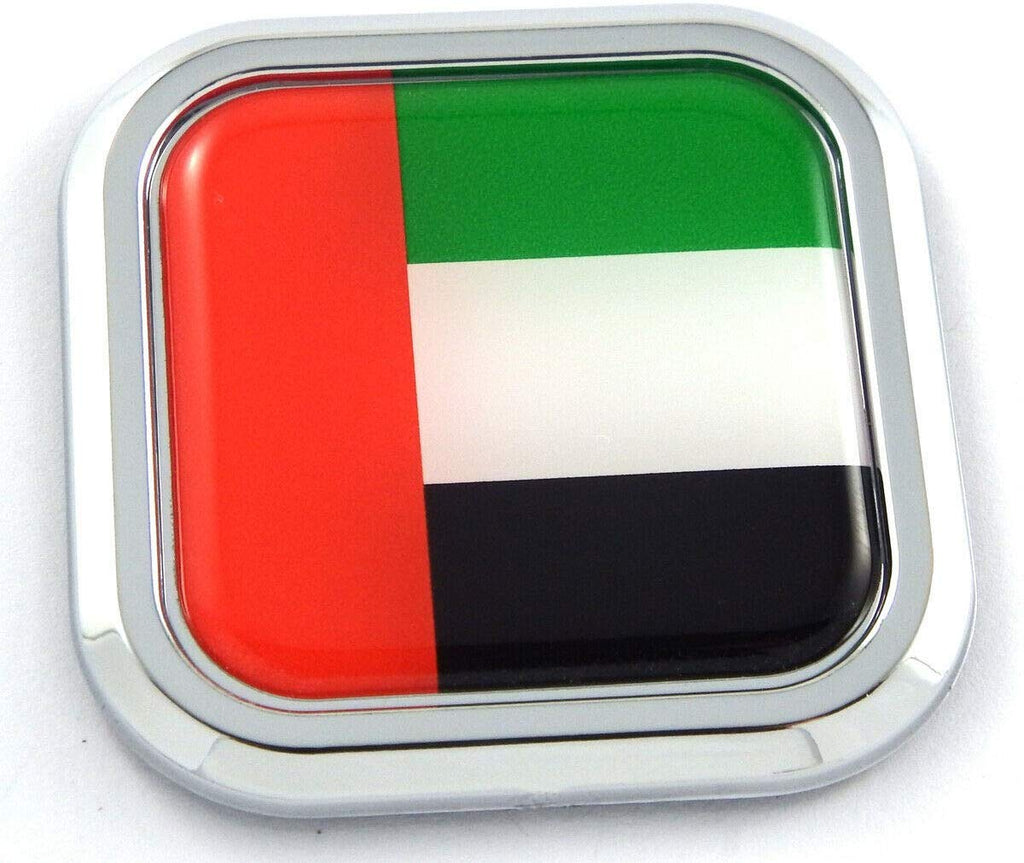 UAE Flag Square Chrome rim Emblem Car 3D Decal Badge Hood Bumper sticker 2"