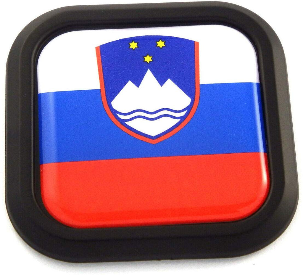 Slovenia Flag Square Black rim Emblem Car 3D Decal Badge Hood Bumper sticker 2"