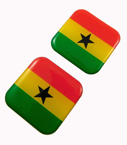 Ghana Flag Square Domed Decal car Bike Gel Stickers 1.5" 2pc