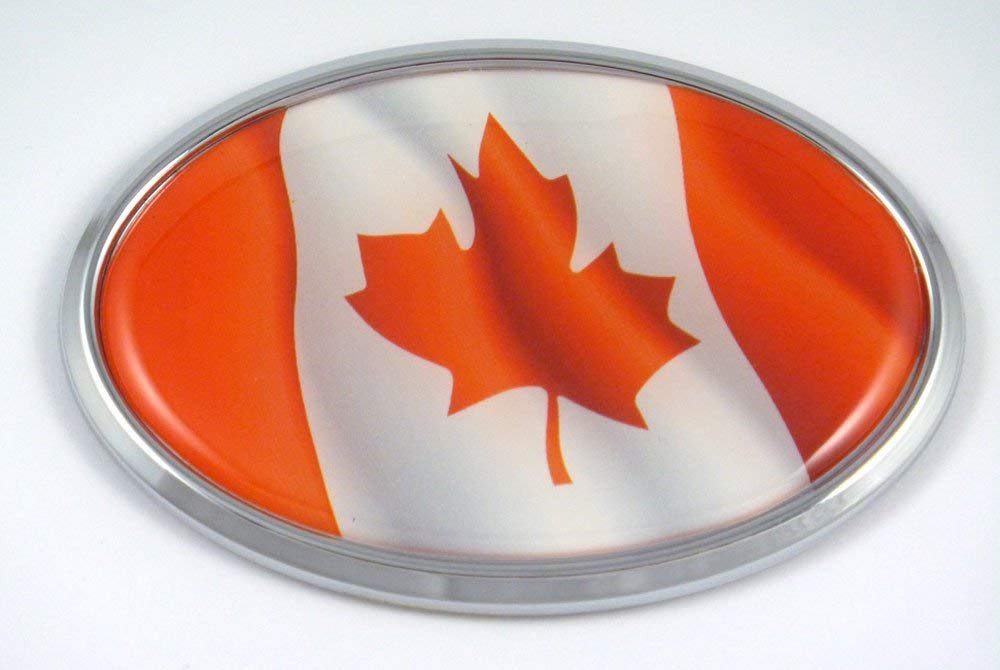 Canada Oval Decal Waving Flag Car Chrome Auto Emblem Bumper Sticker