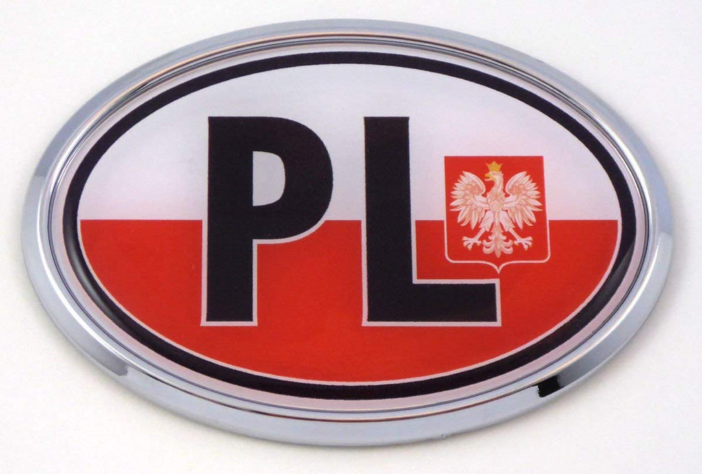 Poland PL Polska Polish Flag Car Chrome Emblem Bumper Sticker Flag Decal Oval