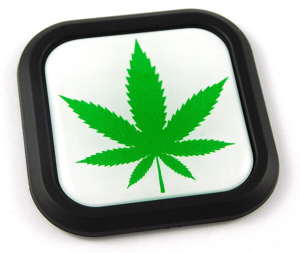 Weed Marijuana Square Black rim Emblem Car 3D Decal Badge Bumper 2"