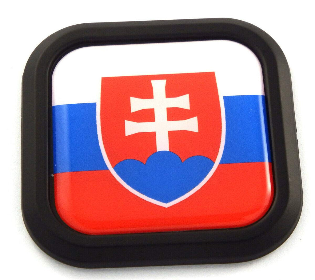 Slovakia Flag Square Black rim Emblem Car 3D Decal Badge Hood Bumper sticker 2"
