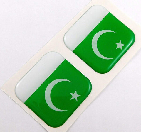 Pakistan Flag Square Domed Decal car Bike Gel Stickers 1.5" 2pc