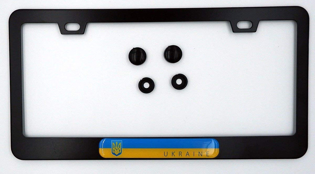 Ukraine Flag Metal Black Aluminium Car License Plate Frame Holder with Free caps