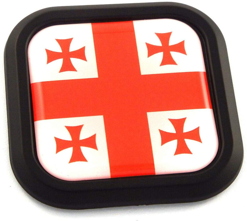 Georgia Flag Square Black rim Emblem Car 3D Decal Badge Hood Bumper sticker 2"