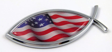 Jesus Fish USA Flag American Car bike Auto Chrome Emblem