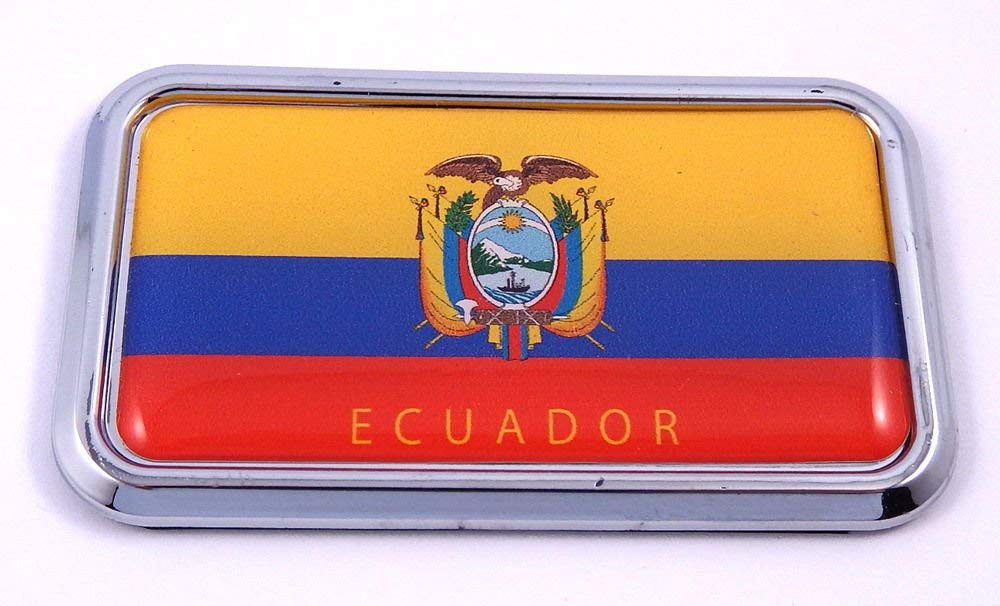 Ecuador Flag rectanguglar Chrome Emblem Car Decal Sticker 3" x 1.75"