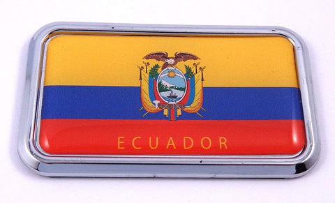 Ecuador Flag rectanguglar Chrome Emblem Car Decal Sticker 3" x 1.75"