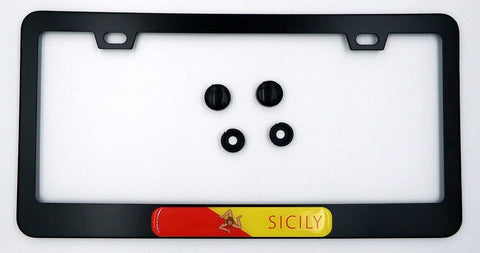 Sicily Flag Metal Black Aluminium Car License Plate Frame Holder