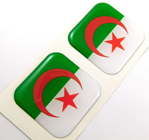 Algeria Flag Square Domed Decal Emblem car Biker Gel Stickers 1.5" 2pc.