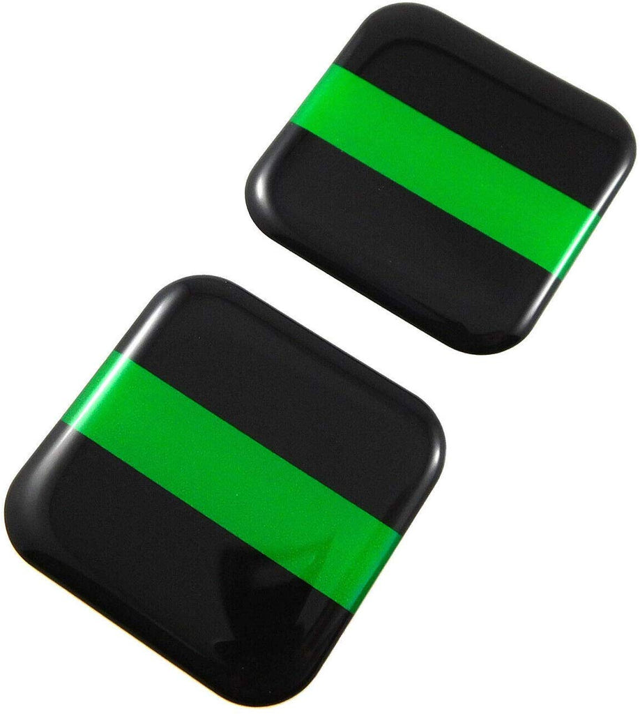 Green line Park Ranger Flag Square Domed Decal car Bike Gel Stickers 1.5" 2pc