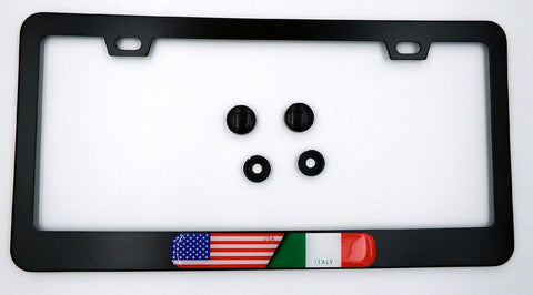 USA/Italy Italian Flag Metal Black Aluminium Car License Plate Frame Holder