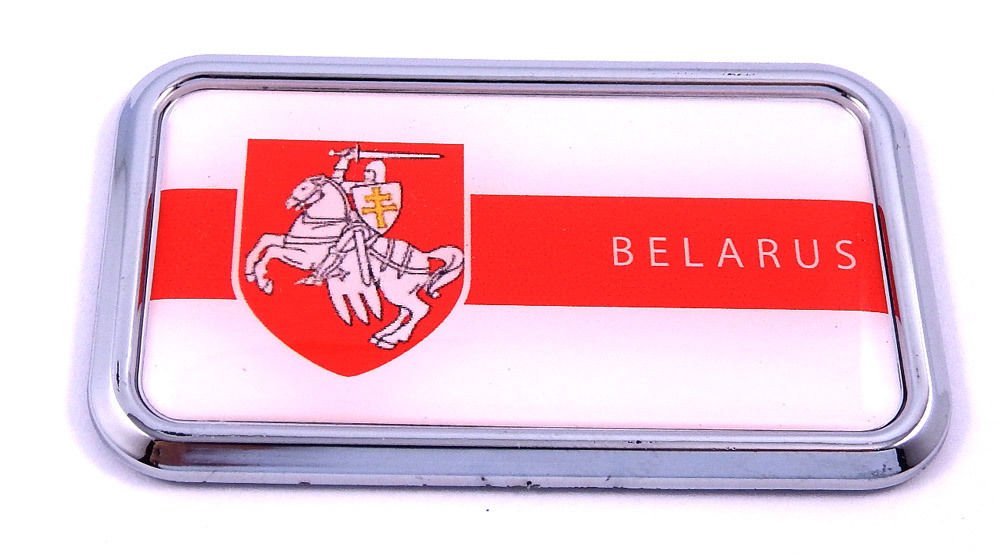 Belarus Flag rectanguglar Chrome Emblem 3D Car Decal Sticker 3" x 1.75"