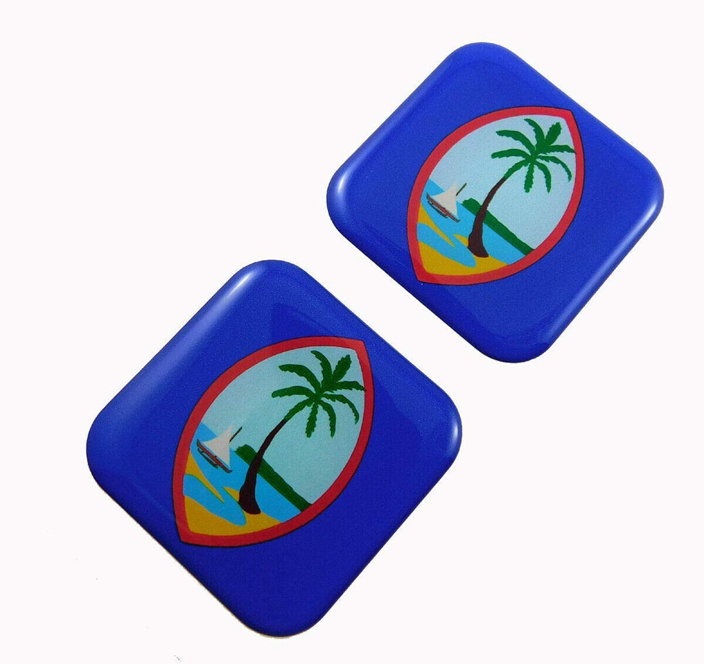 Guam Flag Square Domed Decal car Bike Gel Stickers 1.5" 2pc