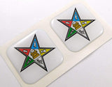 Eastern Star Mason Square Domed Decal Emblem car Bike Gel Stickers 1.5" 2pc.