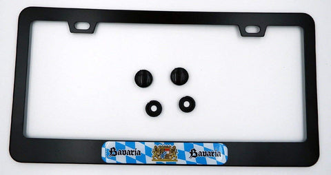 Bavaria Flag Metal Black Aluminium Car License Plate Frame Holder