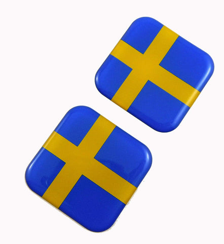 Sweden Swedish Flag Square Domed Decal car Bike Gel Stickers 1.5" 2pc