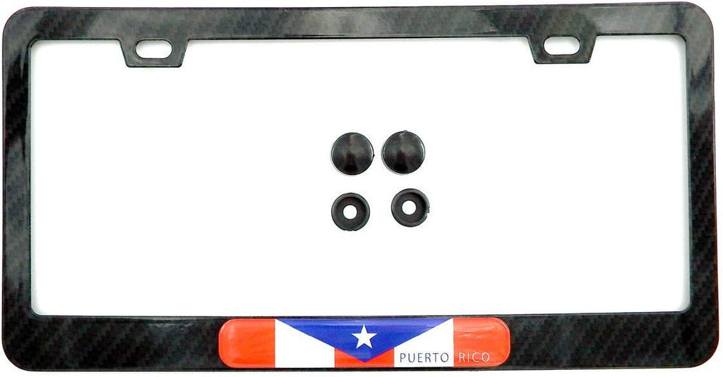 Puerto Rico Flag Black Carbon Fiber Look Metal Car License Plate Frame