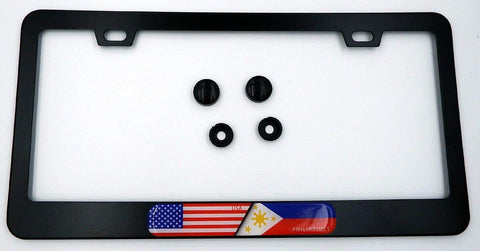 USA/Philippines Flag Metal Black Aluminium Car License Plate Frame Holder