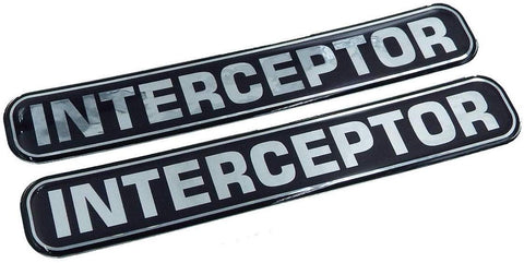 Interceptor, Police, Domed Decal Emblem Chrome car Biker Stickers 5"x 0.82" 2pc.