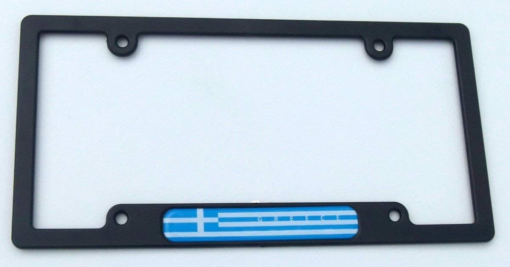 Greece Greek Flag Black Plastic Car License Plate Frame Domed Decal Insert