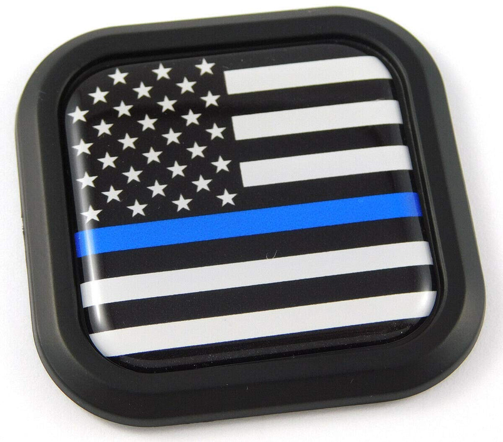 USA Police American flag Square Black rim Emblem Car 3D Decal Badge Bumper 2"
