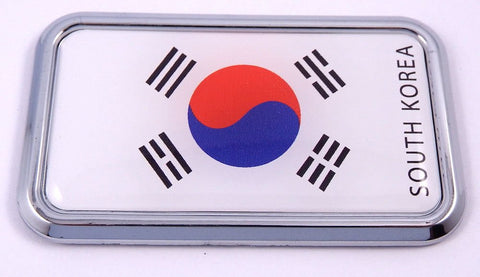 Korea South Flag rectanguglar Chrome Emblem 3D Car Decal Sticker 3" x 1.75"