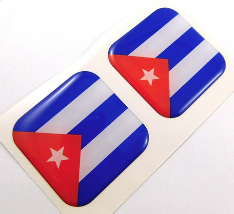 Cuba Cuban Flag Square Domed Decal Emblem car Bike Gel Stickers 1.5" 2pc.