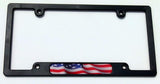 USA American Flag Black Plastic Car License Plate Frame Domed Decal