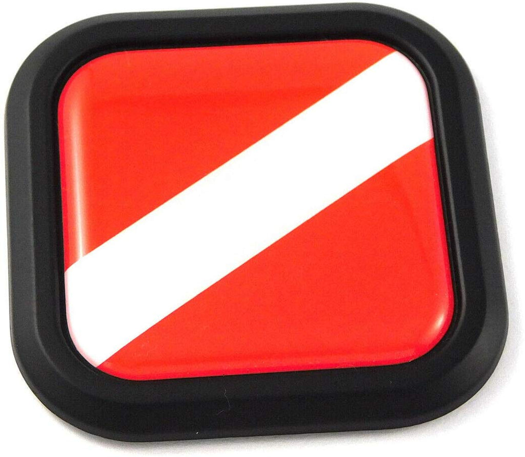 Diver Dive flag Square Black rim Emblem Car 3D Decal Badge Bumper 2"