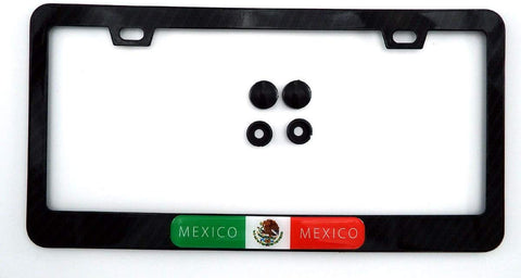 Mexico Mexican Flag Black Carbon Fiber Look Metal Car License Plate Frame